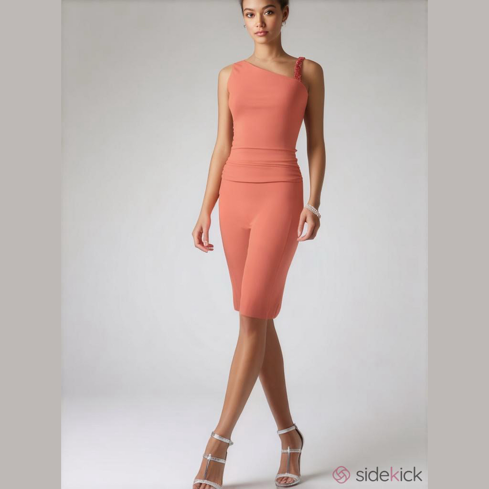 🌺 Blumarine Coral Asymmetrical Bodycon Dress – One-Shoulder Cocktail Glam - Picture 2 of 6